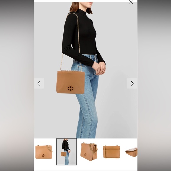 Tory Burch Britten Large Adjustable Shoulder Bag in Bark Leather, Logo - Picture 5 of 10